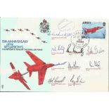 Red Arrows scarce 1975 Team signed 10th Ann cover. Co-Ordinated series RAF flown cover. Good