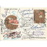 Multi signed 1966 Football cover. Signed by 15. Including Alan Ball, Bobby Moore, Roger Hunt,