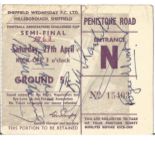 Bill Shankly, Roger Hunt and Geoff Strong signed ticket. Liverpool football legends. Good Condition.