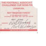 Bob Paisley football legend signed Liverpool v Notts Forest ticket. Good Condition. All signed items