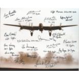 World War Two 10x8 multi signed b w photo of a Lancaster in flight signed by 21 Bomber command