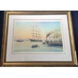 Naval coloured framed print The Barque Glenogil of the Liverpool pierhead 1900 by the artist