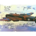 World War Two 8x6 multi signed colour photo of a Halifax in flight signed by five bomber command