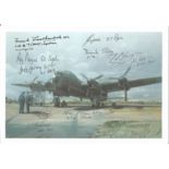 World War Two 8x5 Lancaster colour print signed by 8 Bomber command veterans W/O Jim Copus 97 Sqd,