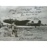 World War Two 8x6 multi signed b w photo of a Halifax signed by bomber command veterans signatures