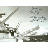 World War Two 6x8 multi signed b w photo of the Tirpitz signed by 4 Bomber command veterans W/O