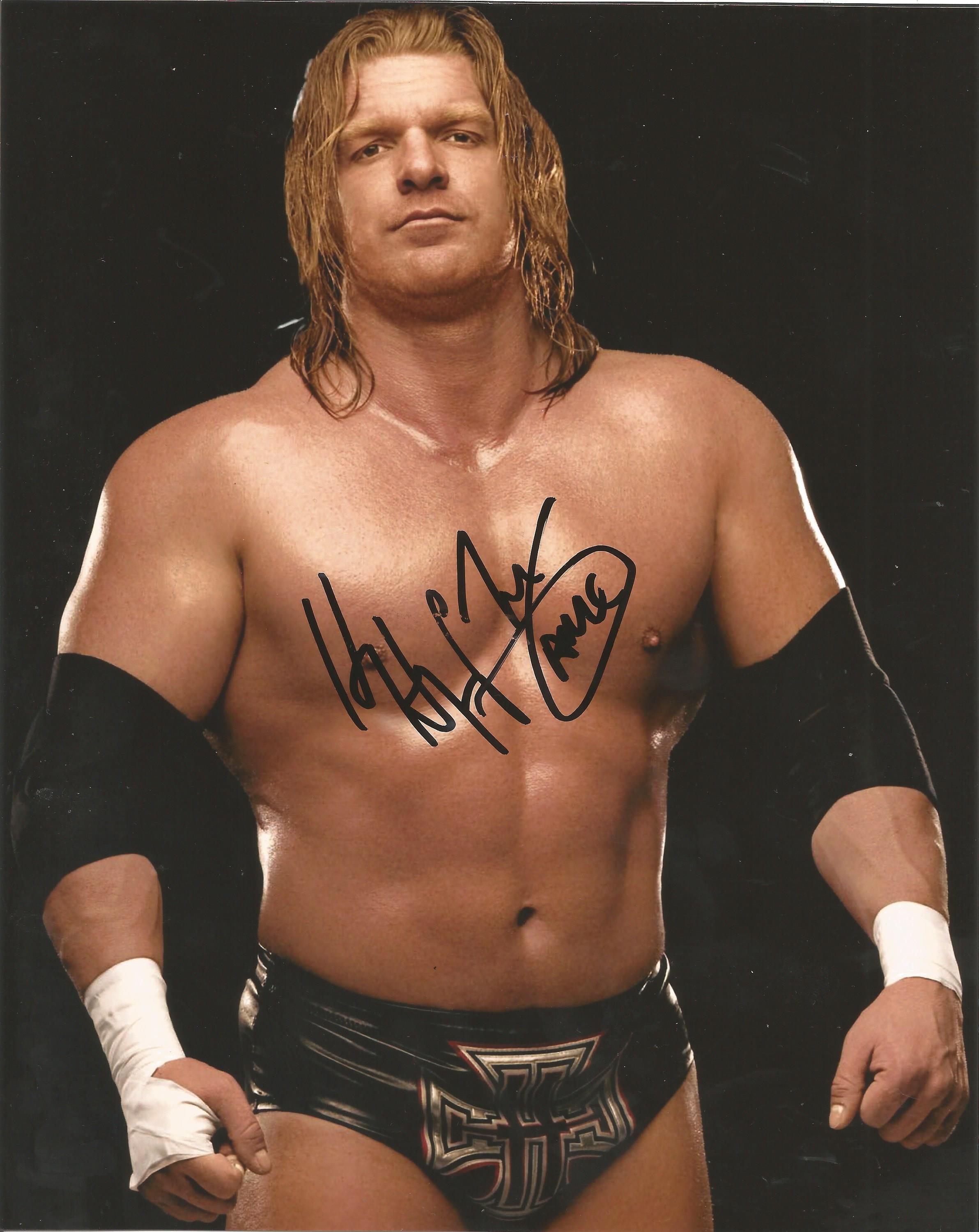 Triple H signed 10 x 8 colour Wrestling Portrait Photo, from in person collection autographed at