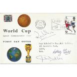 Ray Wilson, Nobby Stiles and Jack Charlton signed World Cup football FDC. 1/6/66 Harrow and