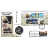 Tom McCluskie MBE signed RMS Titanic coin cover. Benham official FDC PNC, with 1998 Liberia $5