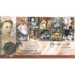 Tom Phillips CBE RA signed Coronation of Queen Elizabeth II coin Benham official FDC PNC. 1 £5 crown