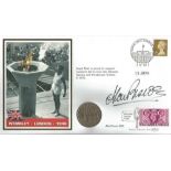 Alan Pascoe signed Wembley London 1948 coin FDC PNC. 1 half-crown coin inset. 15/6/2004 London. Good