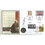 Bob Holness signed Dictionary of the English Language coin FDC PNC. 1 50p piece coin inset. 1/5/2005