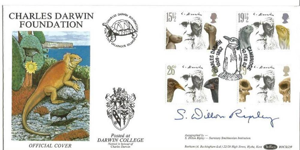 S Dillon Riley signed Charles Darwin FDC. 10/2/82 Cambridge postmark. Good Condition. We combine