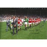 Manchester United, Signed 12" X 8" Photo Depicting Manager Ron Atkinson Leading His Team Out At