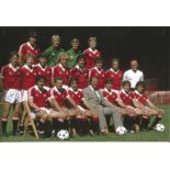 Manchester United, Signed 12" X 8" Football Photo Depicting Players Posing For A Squad Photo At