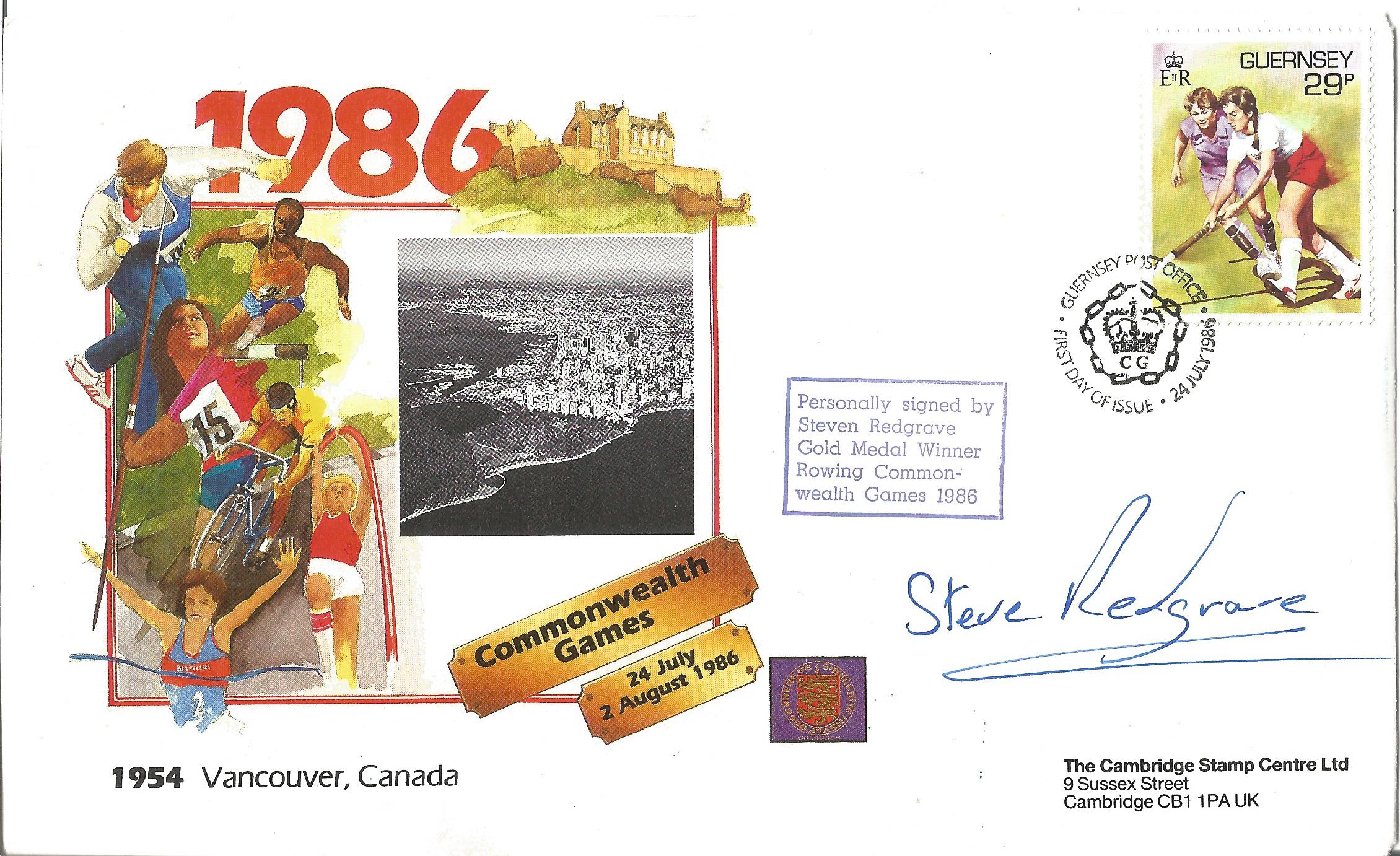 Rowing 1986 Commonwealth Games, 24 July 1986. Cancelled Guernsey Post Office 24 July 1986. Signed