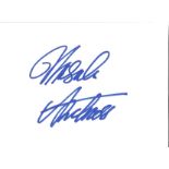 Ursula Andress signed 6x4 white card. Good Condition. All signed pieces come with a Certificate of