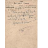 George Bernard Shaw signed postcard. known at his insistence simply as Bernard Shaw, was an Irish