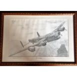 Dambuster World War II ORIGINAL 18x27 Framed Lancaster pencil drawing by the artist C Ward image