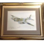 World War II 21x25 ORIGINAL colour pen and ink drawing of a Mosquito Bomber by the artist Peter