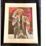 Rod Stewart signed colour photo. Framed and mounted to approx 22x18. Good Condition. All signed
