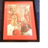 David Beckham signed football colour montage photo. Framed and mounted to approx 22x17. Good