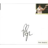 Pete Sampras signed 6x4 white card. Good Condition. All signed pieces come with a Certificate of