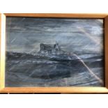 U-Boat Print: A Print Of A U-Boat At Sea By An Unknown Artist, Framed And Ready To Hang To A Size Of