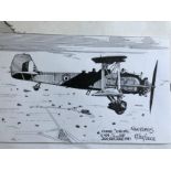 Aviation Art: Hand Drawn 9x5 Inch Picture Of A Vickers Vincent In Flight, Drawn And Signed By