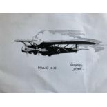 Aviation Art: Hand Drawn 8x12 Inch Picture Of A Douglas 0-35, Drawn And Signed By Aviation Artist