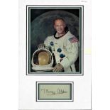 Buzz Aldrin signed autograph presentation. High quality professionally mounted 17 x 11 inch