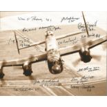 WW2 multisigned Bomber photo. 8" x 10" photo of a Lancaster has been signed by the following 12