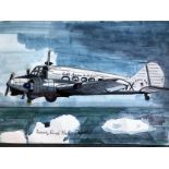 Aviation Art: Hand Painted 8x12 Inch Watercolour Of An Avro Anson Delivering Royal Mail, Painted And