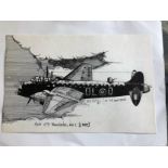 Aviation Art: Hand Drawn 9x6 Inch Picture Of An Avro Manchester In Flight, Drawn And Signed By