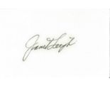 Janet Leigh signed white card. Good Condition. All signed pieces come with a Certificate of