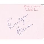 Rutger Hauer signed album page. Good Condition. All signed pieces come with a Certificate of