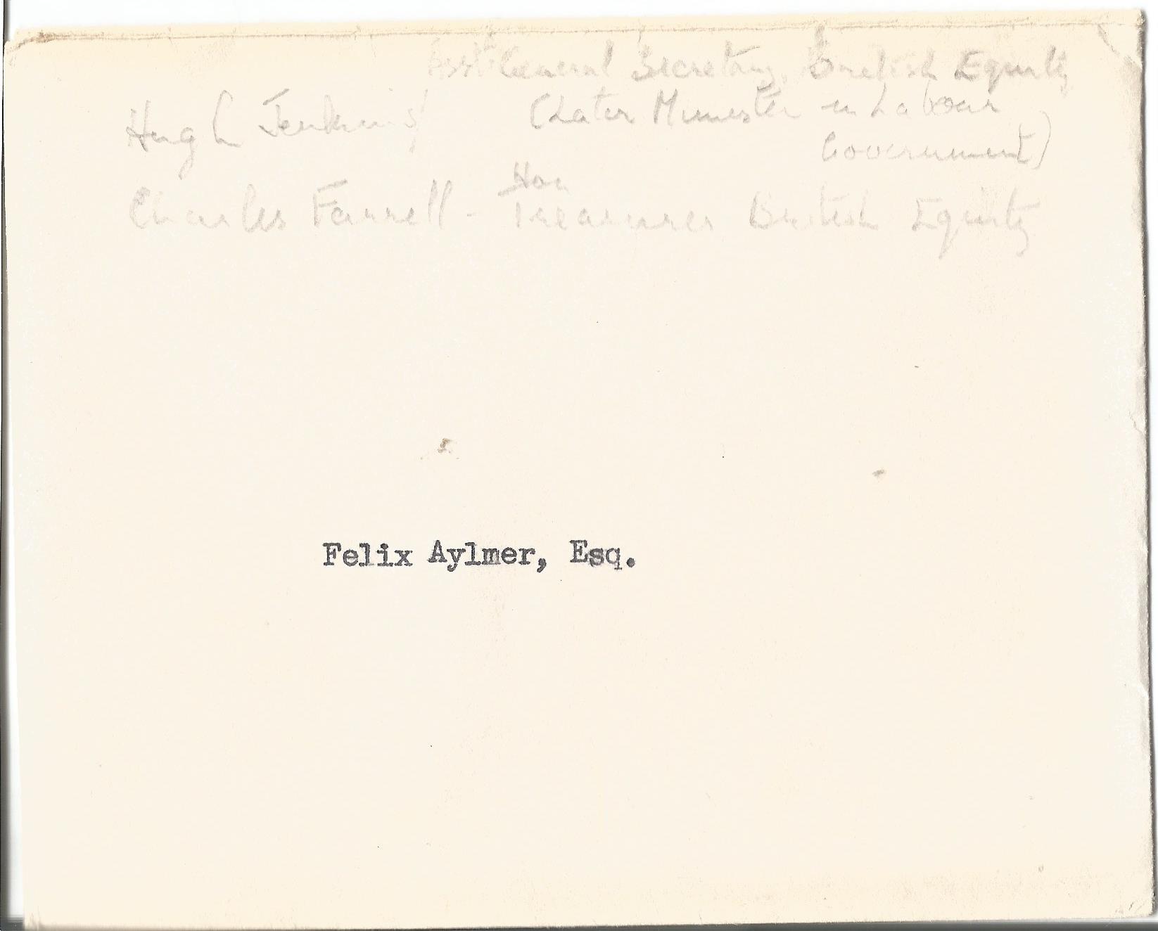 Hugh Jenkins 1964 typed signed letter with mailing envelope to Sir Felix Aylmer regarding - Image 2 of 2