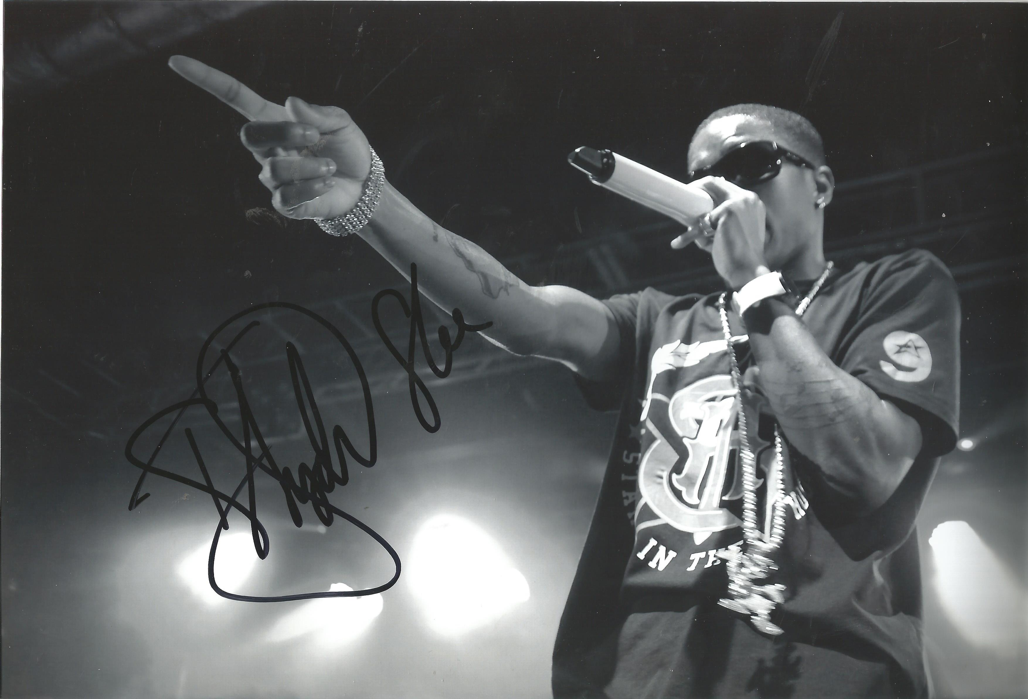 Tinchy Stryder signed 12x8 b/w photo. Ghanaian-British rapper, singer, entrepreneur and investor.