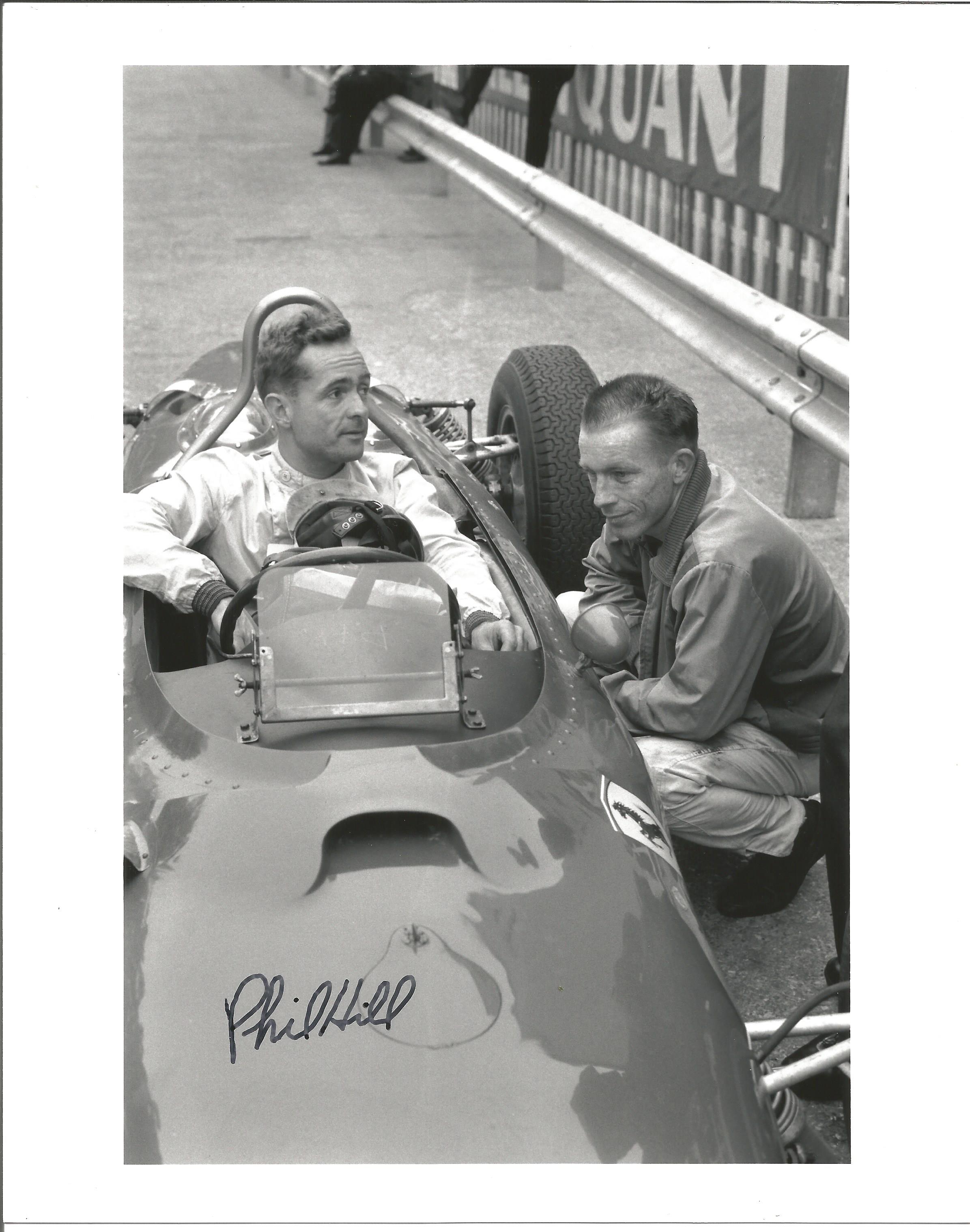 Phil Hill signed 10x8 b/w photo. April 20, 1927 - August 28, 2008) was an American automobile