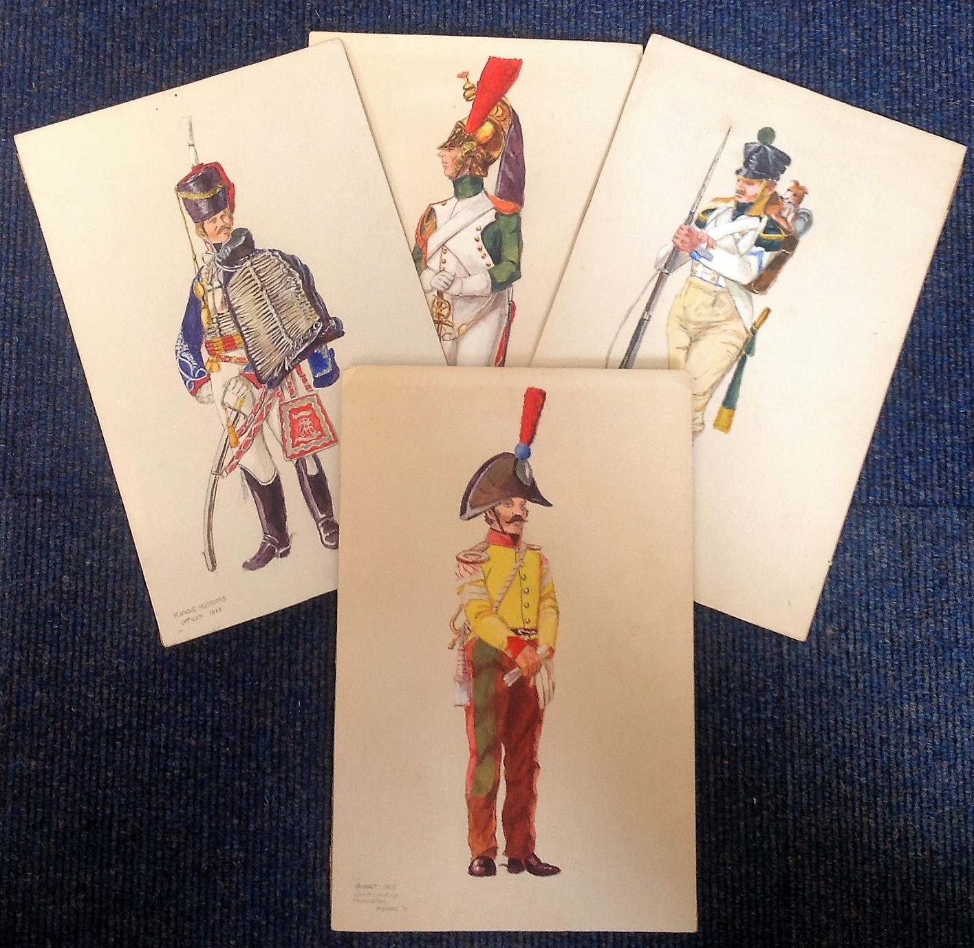 4 original Water colour Military Paintings. illustrations of Imperial Guard Trooper Dragoons,