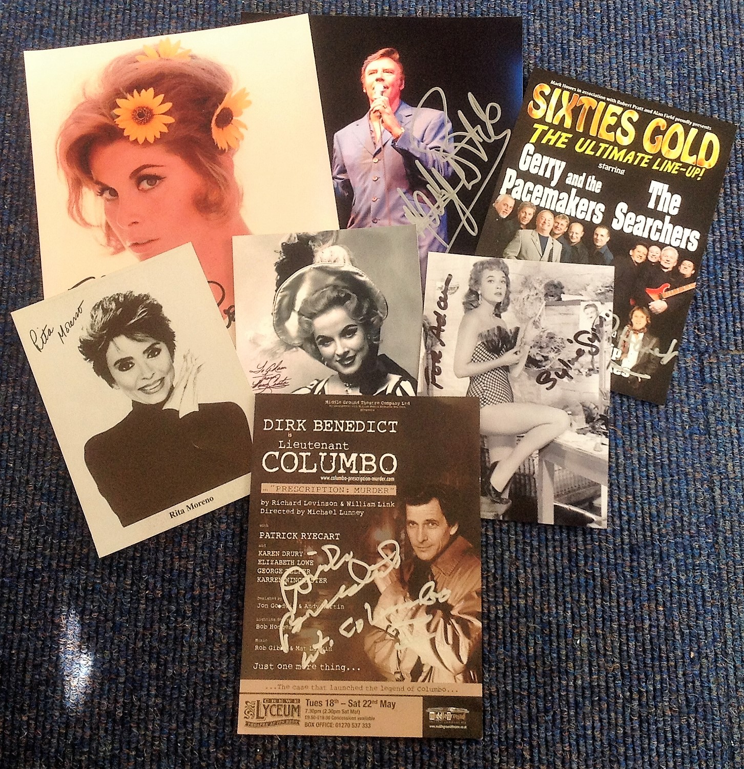 Assorted TV/Music collection. 7 items. Includes Rita Moreno signed 7x5 b/w photo, Dirk Benedict