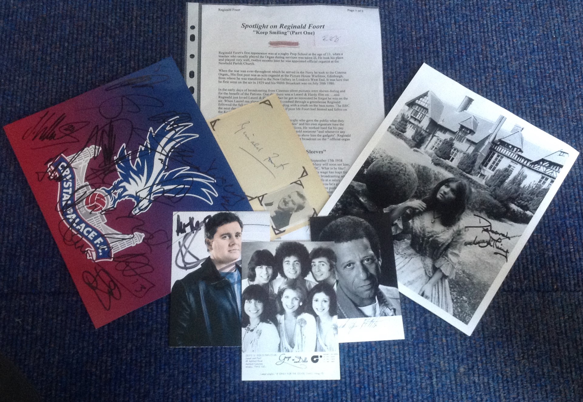 Assorted TV/film collection. 6 items. Signatures include Deborah Watling, Kai Owen, Derek Griffiths,