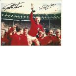 Geoff Hurst and Jack Charlton signed 10x8 colour 1966 world cup football photo. Good Condition.