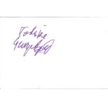 George Best signed white card dedicated to Mike. Good Condition. All signed pieces come with a