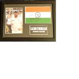 Cricket Sachin Tendulkar 10x13 framed autograph presentation. Includes colour photo holding the