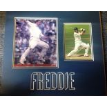 Cricket Freddie Flintoff autograph presentation. A 8 x 9 signed colour photo and a 7x5 colour