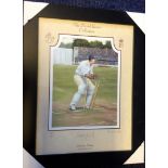 Godfrey Evans signed print cricket framed to an overall 19x15 overall. David Gower Collection