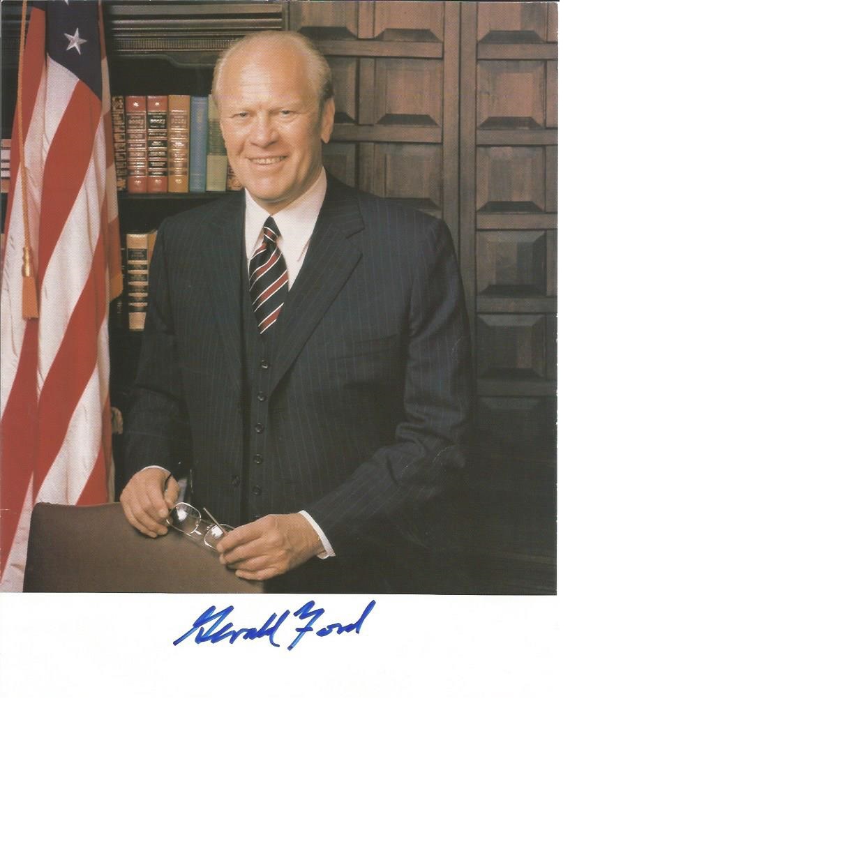 President Gerald Ford signed 10 x 8 colour photo. Good Condition. All signed pieces come with a