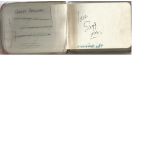 Small autograph book containing 10+ signatures. Amongst them are The Spinners, Lorraine Chase, Jim