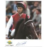 Lester Piggott signed 10 x 8 horse racing photo by Autographed Editions with career biography